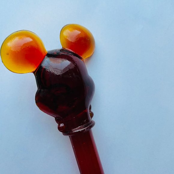 Vintage Disney Amberina Red Glass Mickey Mouse Bottle Stopper 4” Collectible - Picture 3 of 9